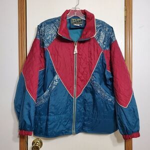 Vtg East West Wind Suit Track Jacket Pants Sz Medium Burgundy Teal Blue FLAWED